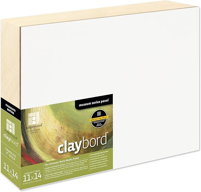 Ampersand Art Supply Wood Painting Panel: Museum Series Claybord, 11" x 14", 2" Cradled Profile