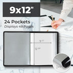 Dunwell Art Portfolio 9x12 Folder (Silver), Black Mounting Paper, Portfolio Binder for Artwork, 9 x 12 Art Folder, 24 Pockets Display 48 Pages, Acid-Free Poly Presentation Book