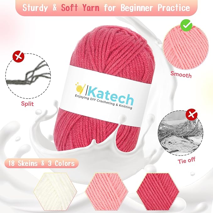 Katech Crochet Kit for Beginners, Learn to Crochet Granny Square Star Blanket Kits w/Step-by-Step Video Tutorials-Complete Beginner Crocheting Kit for Adults Kids-Easy Knitting Kit w/Enough Soft Yarn