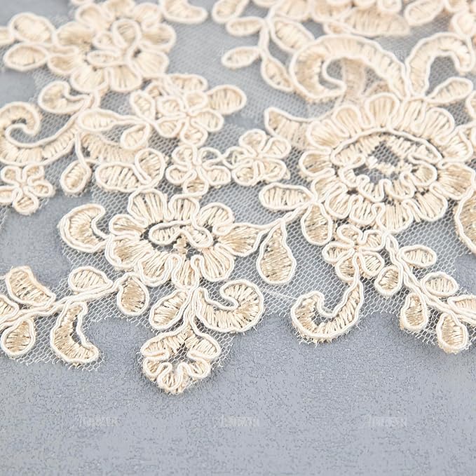 AUEAR, 2 Pack Champagne Gold Flower Lace Applique Patches Sew on Appliques for Wedding Home Decoration