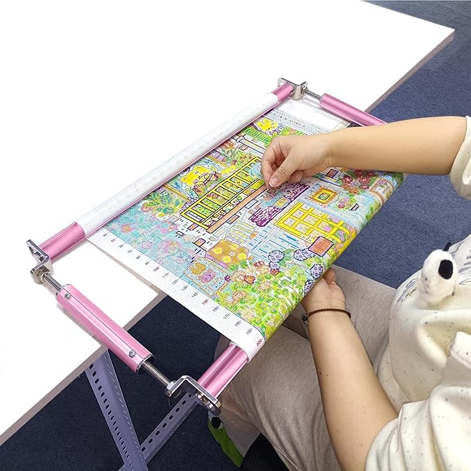 Couple Embroidery Art Embroidery Clip Frame Cross Stitch 4 Slot Presser Heavy Duty Embroidery Bandage Embroidery Frame Needlepoint Frame Embroidery Scroll Frame Embroidery Frames (Pink)