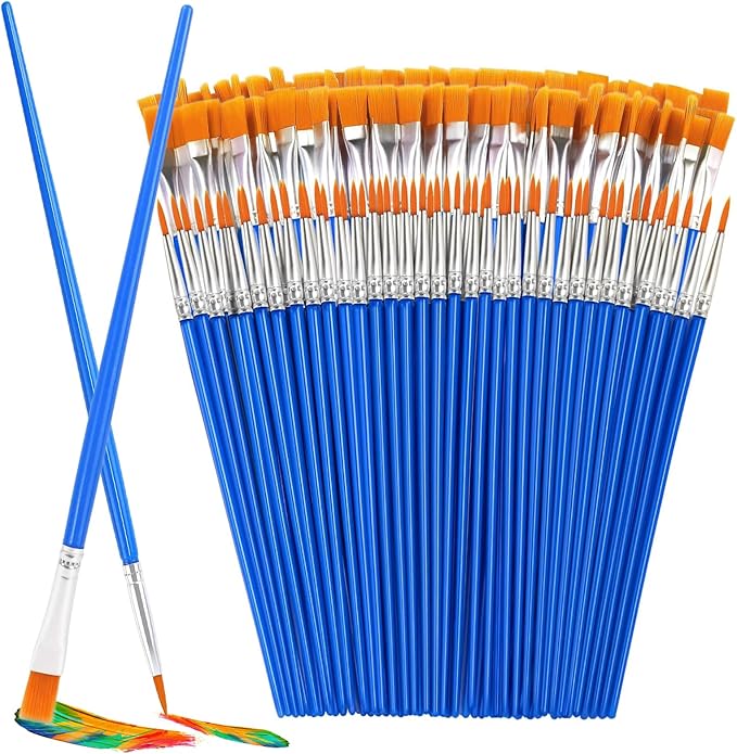 Small Paint Brushes Bulk 120 Pcs - Flat & Round Tip for Acrylic Watercolor Canvas Face Painting, Kids Classroom Art Supplies & Touch Up Kits