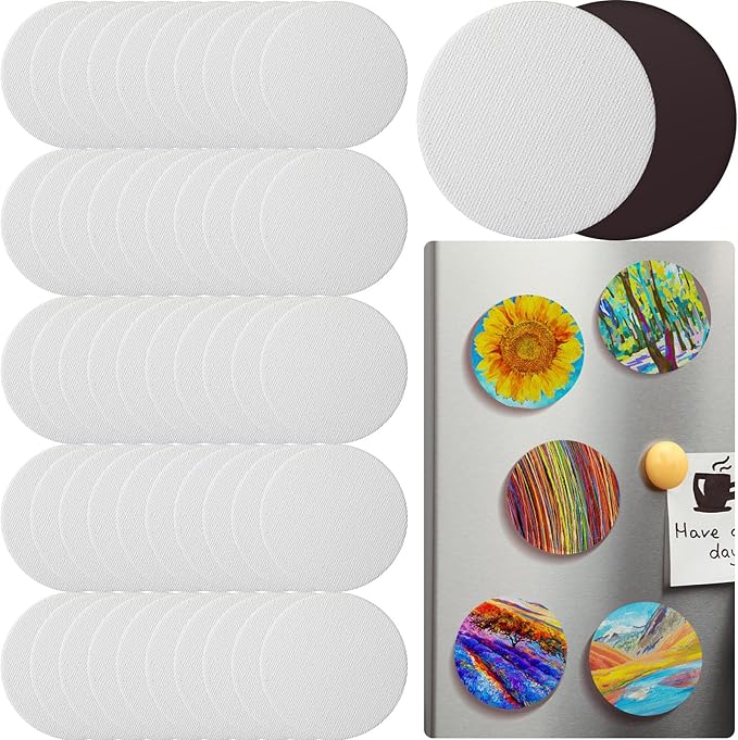 Engrowtic 50 Pcs Magnetic Painting Canvas Panel Mini Canvas Boards for Painting Mini Tile Art for Fridge Locker Art Crafts DIY(3 in,Round)