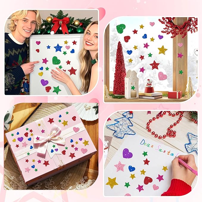 1000 Pcs Foam Stickers Glitter Shape Stickers Colorful Heart Stars Sticker Self Adhesive Geometric Sticker for Kids Crafts Supplies Preschool DIY Art Project Scrapbooking Home Decor(Heart & Star)