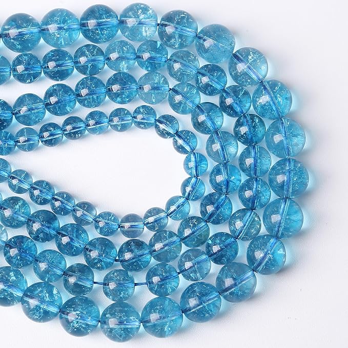 90pcs 8mm Blue Topaz Crystal Quartz Natural Stone Round Loose Beads for Jewelry Making DIY Bracelet Necklace Earrings 32" 2 Strands