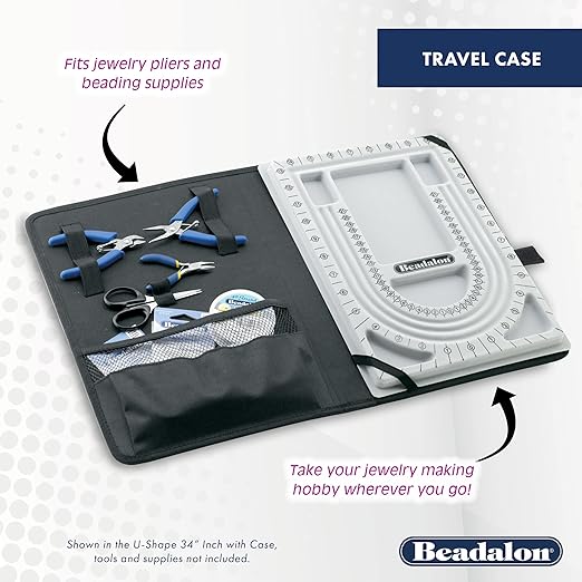 Beadalon 34" Bead Board with Case – Flocked, Anti-Roll Bead Tray with Cover – Ideal Jewelry Design Tool for Crafters, DIYers, Bracelet Making – Measurements in Inches & cm