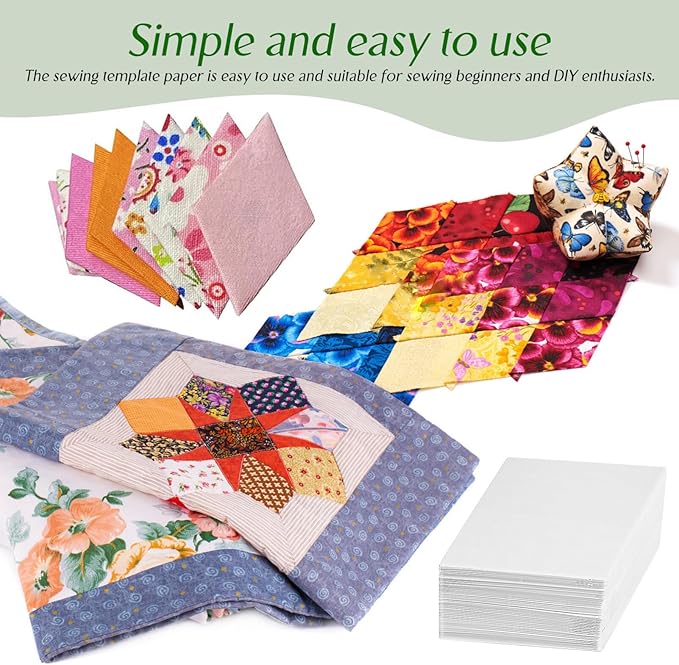 300pcs Paper Piecing Templates for Quilting Diamond Shape Sewing Pattern Paper Quilting Supplies for Beginners and DIY Projects