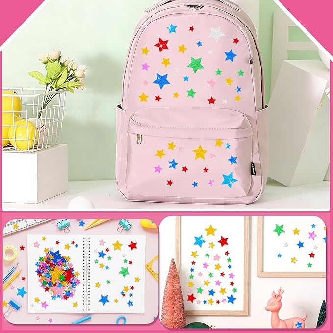 1376 Pcs Foam Stickers Glitter Shape Stickers Colorful Stars Sticker Self Adhesive Geometric Sticker for Crafts Supplies DIY Art Project Scrapbooking Home Decor(Star)