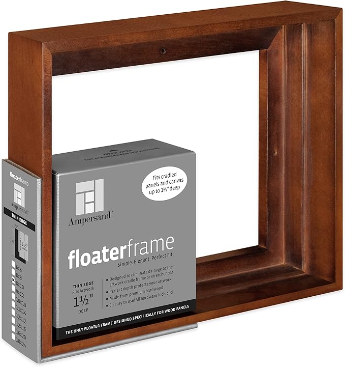 Ampersand Floaterframe Readymade Frame for Flat and 1 1/2" Deep Wood Panel and Canvas Artwork, Paintings, Prints, and More, 8"x10", Walnut Thin