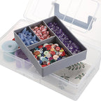 JUXYES 2 Pack Plastic Carry Storage Box with Removable Dividers, Clear Art Craft Supply Storage Bin Sewing Box with Handle Lid, 2 Layers Stationery Storage Case for School/Office Supplies Gray