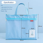 Pendancy Mesh Zipper Pouch 11x13.7 in, 2 pcs Large Double Pocket Waterproof File Bag with Handle, A4 Size Foldable Document Storage for Puzzle Project/Cross Stitch/Travel/Office（Blue Pink）