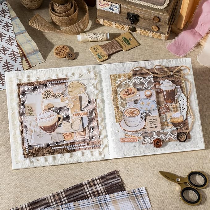 90PCS Sewing Diary Scrapbook Stickers Set — Printed Stitch and Fabric Style Cardstock, Peel and Stick Designs for Journals, Planners, Collage, DIY Crafts and Cute Sewing Aesthetic