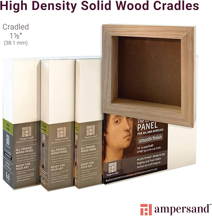 Ampersand Art Supply Wood Gesso Artist Painting Panel: Primed Smooth, 18" x 24", 1-1/2" Cradled Profile