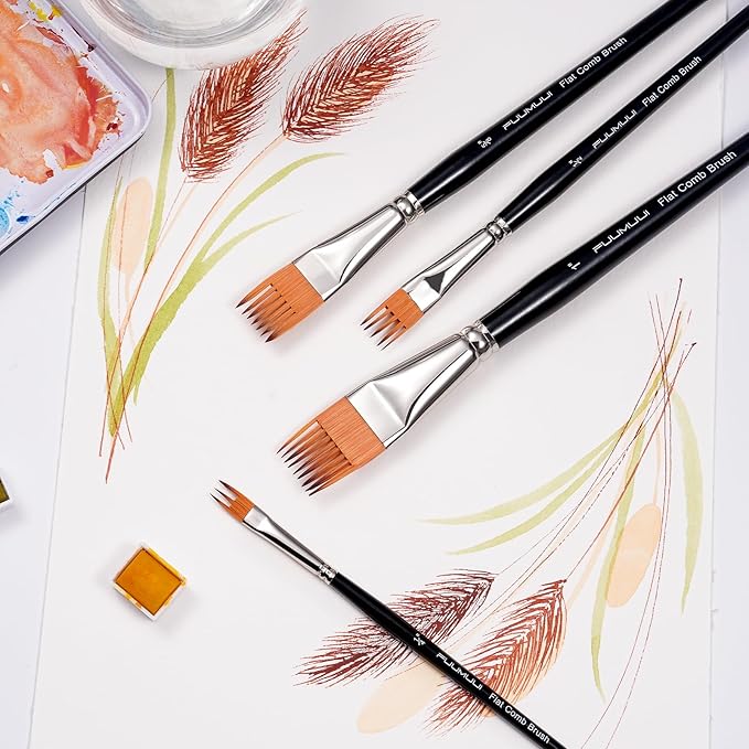 Fuumuui Grainer Brush Set–5pcs Professional Flat Comb Brushes for Unique Texture Painting Perfect for Artists Acrylic, Watercolor and Oil
