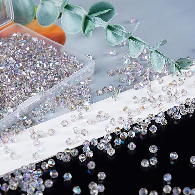 1200PCS 3mm Bicone Crystal Glass Beads for Jewelry Making, Sparkling Mini Beads for Suncatchers, DIY Bracelets & Craft Projects (AB Phantom Purple)