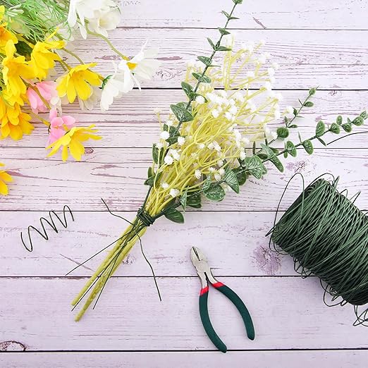Hapeper Dark Green Floral Wire and Twist Tie, 656 Feet for Bouquets, Wreaths, Crowns, Christmas, Wedding Decoration