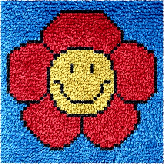 Numptain Latch Hook Kits for Kids,DIY Rug Crafts Flower Pattern Color Printed Canvas,Latch Hook Kits for Beginners Handmade Needlework Crafts Home Decoration,12"x12"