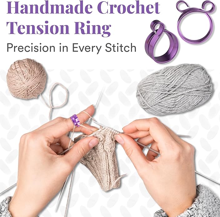 Crochet Tension Ring For Finger, Left & Right Handed Yarn Ring, Birthday Crochet Gifts For Crocheters, Knitters, Mother's Day Gifts For Mom, Grandma (Size 7-10, Turquoise)