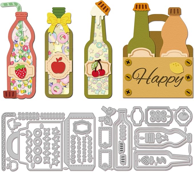 GLOBLELAND Summer Bottle Shaker Cutting Dies for Card Making Summer Soda Shaker Cut Die for DIY Scrapbooking Journal Embossing Paper Craft Decor