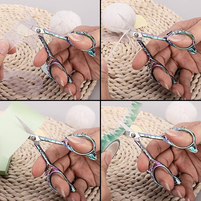 Sewing Embroidery Scissors – Small Vintage Sharp Detail Shears for Craft, Artwork, Needlework Yarn, Handicraft DIY Tool, Thread Snips, 4.7in Rainbow Butterfly Style