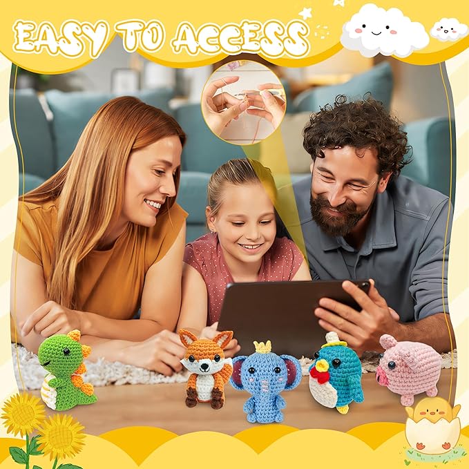 Mobelixy 6PCS Crochet Kit for Beginners, 2026 Christmas Knitting Kit with Step-by-Step Video Tutorials, Beginner Crochet Kit for Adults