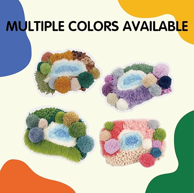 ChillFuzz Latch Hook Kits for Adults - Kids Crochet Kit for Beginners Arts and Craft Kit Moss Rug Coaster Yellow Oasis