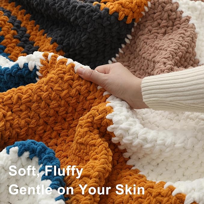 #6 Super Bulky Blanket Yarn for Crocheting - 4 Skeins(Each 10.5oz/300g, 220yds/201m), Chunky Chenille Thick Plush Big Soft Yarn for Crocheting Knitting Blankets, Beige White