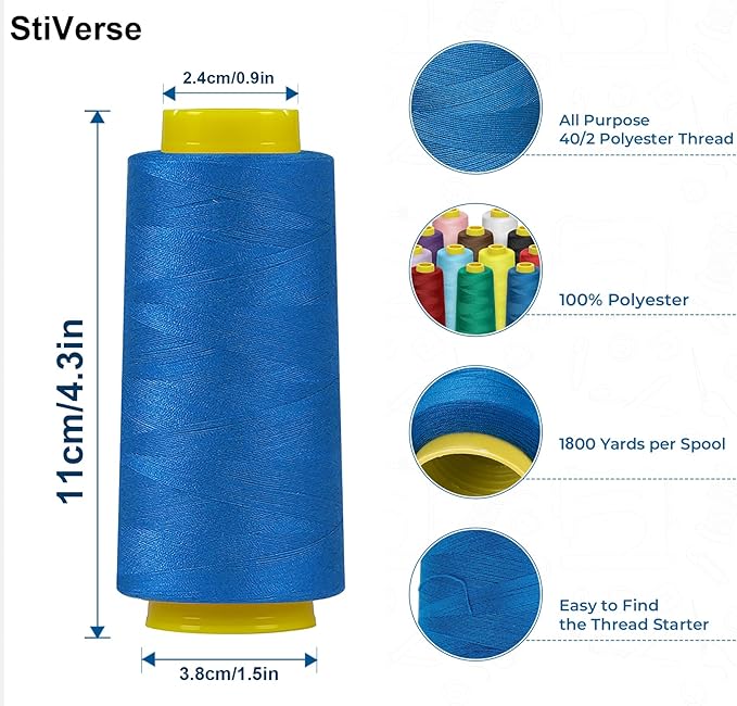 1800 Yards Gold Thread, All Purpose Thread for Sewing, Serger Thread Cones，PolyesterThread 40s/2 for Serger&Overlock, Quilting, Piecing, Sewing Machine