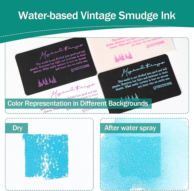 CraftyManor Masked Impression Large Ink Pads for Stamps, Water Based Smudge Chalk Stamp Pad for Scrapbooking, Journaling, Card Making, DIY Craft Scrapbook Supplies for Adults (#CM256404)