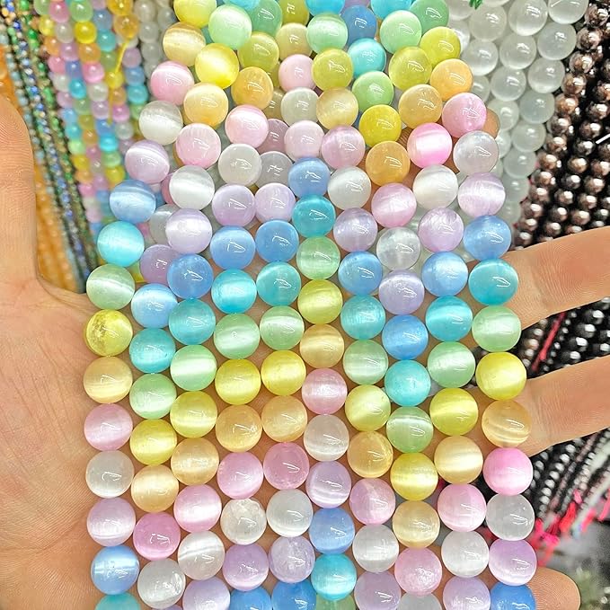 90PCS 8MM Colorful Selenite Gypsum Stone Crystal Beads for Jewelry Making DIY Bracelet 2 Strands