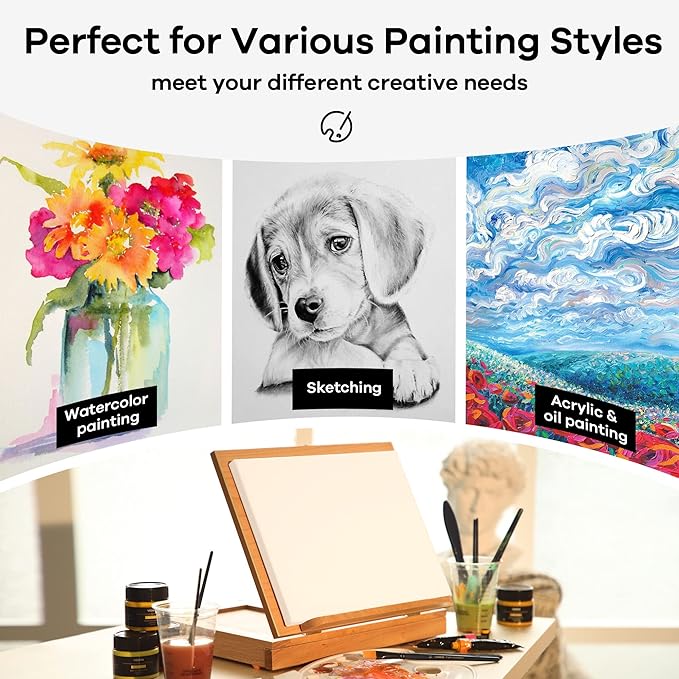 VISWIN Tabletop Easel with Storage Drawer & Palette, Adjustable Portable Beech Wood Sketch Box Table Top Easel for Painting, Desktop Travel Art Easel for Adults, Artists, Students