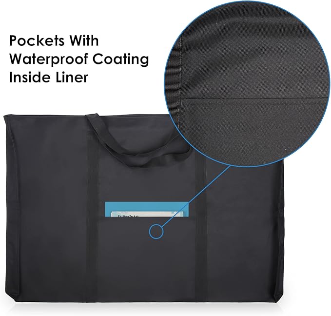 JJRING Dacron Light Weight Art Portfolio Tote Bag, 25'' x 37'' for 24'' x36'' Black Carrying Storage Case For Poster, Sketching, and Drawing