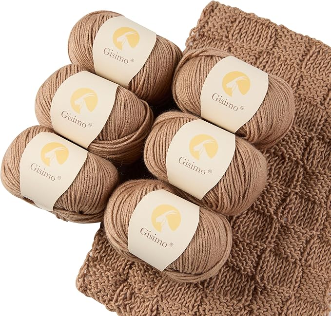 Merino Wool Yarn, 12-Ply Luxurious and Soft Yarn for Hand Knitting & Crocheting, 1.76 OZ/50g, 120 yds/110 Meters(Camle,6Balls)