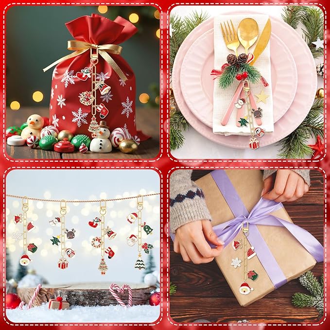 AUGSUN 189Pcs Christmas Keychain Making Kit, Charm Making Crafts Including 60 Christmas Charms 12 Keychain Clips Hooks 15 Extender Chains 100 Jump Ring and Jewelry Plier for Holiday Gifts
