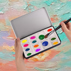 Travel Watercolor Palette,Portable Ceramic Palette with 14 Well,Metal Paint Box with Porcelain Palette(Blak Box)