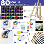 Nicpro Acrylic Paint Canvas Set for Adults, 80PCS Art Painting Supplies Kit with 36 Paints(36ML), Table Wood Easel,10 Canvas Panels,12 Paint Brushes,Paper Pad, Cup, Palette for Beginner Artist Adults