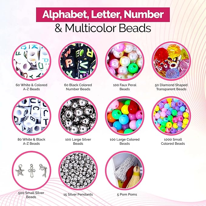 ATTERET 2070Pcs Embroidery Floss Kit for Friendship Bracelets with Alphabet, Pearl, and Large & Small Colored Beads, Tassels & Silver Charms, Great Bracelet Making Kit for Adults