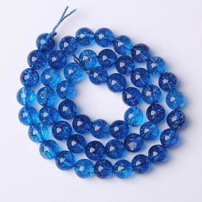 45pcs 8mm Natural Blue Crystal Crackle Quartz Stone Round Loose Beads for Jewelry Making DIY Bracelets Necklaces Energy Healing Stone Beads 15" (8mm, Blue Crackle Quartz)