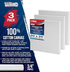 U.S. Art Supply 20 x 20 inch Stretched Canvas 12-Ounce Triple Primed, 3-Pack - Professional Artist Quality White Blank 3/4" Profile, 100% Cotton, Heavy-Weight Gesso - Acrylic Pouring, Oil Painting