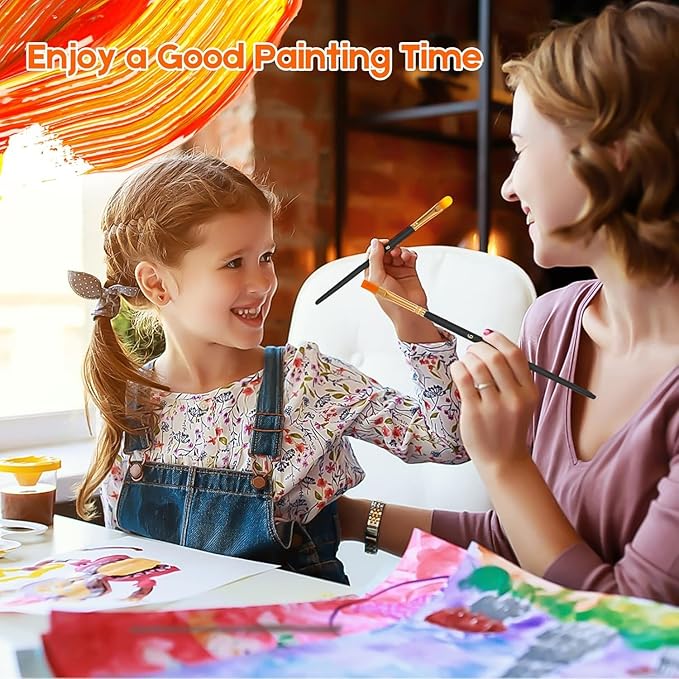 Soucolor Acrylic Paint Brushes Set, 10-Pack Round Pointed Tip Artist Paintbrushes for Acrylic Painting Oil Watercolor Canvas Boards Rock Body Face Nail Art,Black