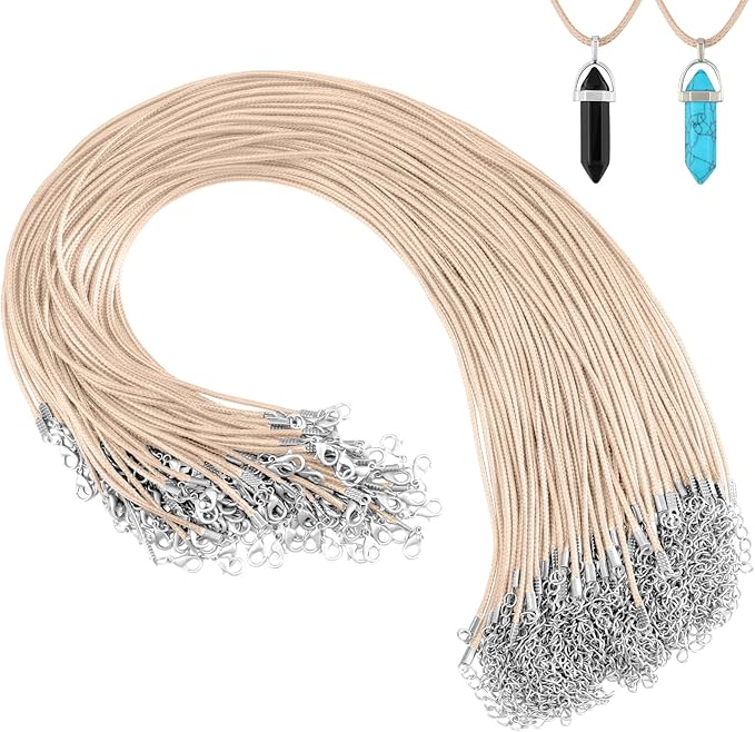 Tudomro 100 Pieces 20 Inch Waxed Leather Necklace Cord Bulk with Clasp Colorful Necklace Bracelet Chains String Rope Cord for Jewelry Making Pendants Charms(Khaki)