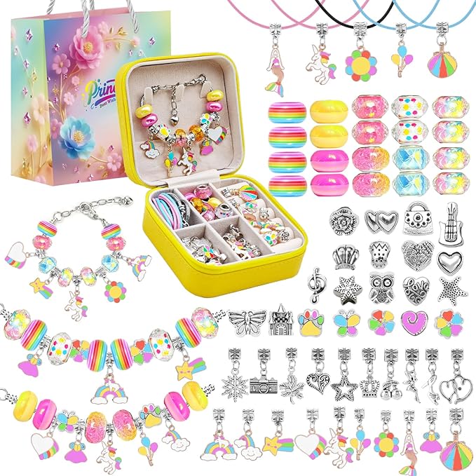 ONADEBY DIY Bracelet Kit with Beads & Charms - Friendship Jewelry Making Kit, A Perfect Birthday and Christmas Craft Gifts with Box Bag Packing (Yellow Colored)