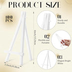 100 Pcs 6 Inch Mini Plastic Easel Stands Bulk White Art Easel Tripod Tabletop Holder for Painting Sign and Card Photo Display Canvas Craft Wedding