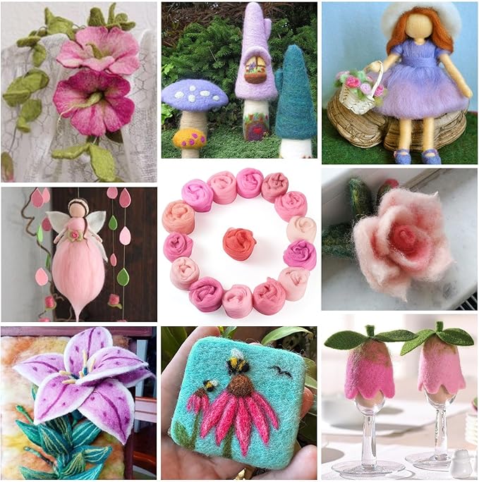 FASHEWELRY 2.6 OZ Wool Felting Set for DIY Craft, Pastel Nature Wool Roving Needle Felting Wool Roving for Needle Felting Wet Felting DIY Hand Spinning (15 Colors)