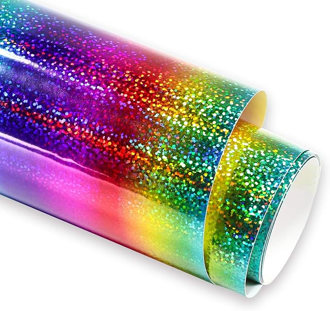 GIRAFVINYL Sparkle Glitter Vinyl, Gradient Rainbow Permanent Vinyl, Indoor Glitter Rainbow Vinyl for Home, Car and Tumbler Decor, 12" x 6FT
