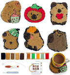 6pcs Capybara Punch Needle Coasters Kit for Beginners, Easy Art Work Embroidery Kit Latch Hook Kits for Adults, DIY Rug tufting kit with Adhesive Felt Yarns Hoop Instruction