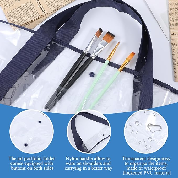 2 Pack Large Poster Storage Bag 48" x 36" Bulletin Board Holder, Art PVC Folder with Pocket, PVC Art Portfolio Container for Teacher Paper Teen(Black&Blue)