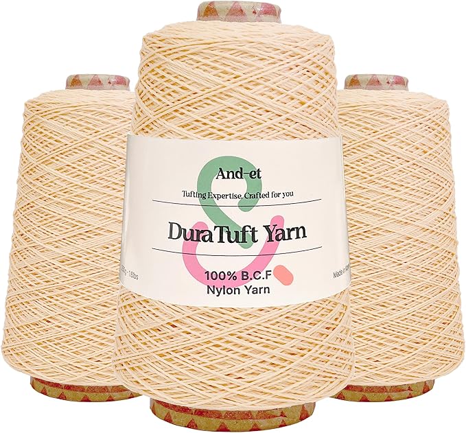 And-et DuraTuft Yarn 45 Vibrant Colors Tufting Nylon Yarn Pack - Ideal for Crochet, Craft Projects -100% B.C.F. - 3 Cones x 1.66lbs -180yards -Perfect for Rug Weaving and Knitting (16 Bright Apricot)