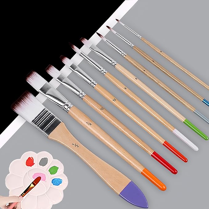 Paint Brushes Set, 1 Pack 9 Pcs Round-Pointed Tip Nylon Hair Artist Acrylic Paint Brushes for Acrylic Painting Oil Watercolor, Face Nail Art, Canvas, Miniature Detailing & Rock Painting