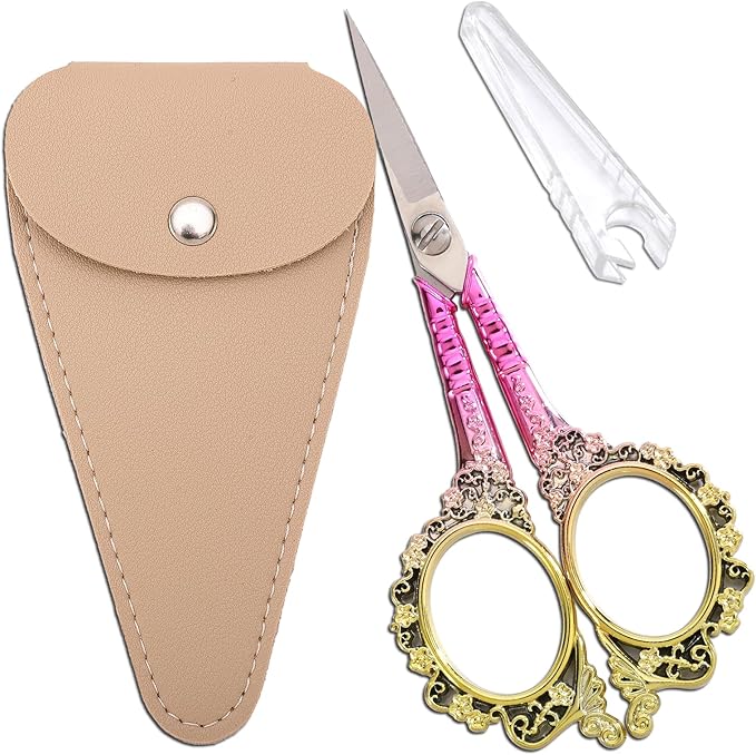 Sewing Embroidery Scissors, Sharp Tip Crochet Scissor with Cover for Craft Artwork Needlepoint Cross Stitch Thread Yarn Paper Cutting Handicraft DIY Tools, 4.5in Pink Shears